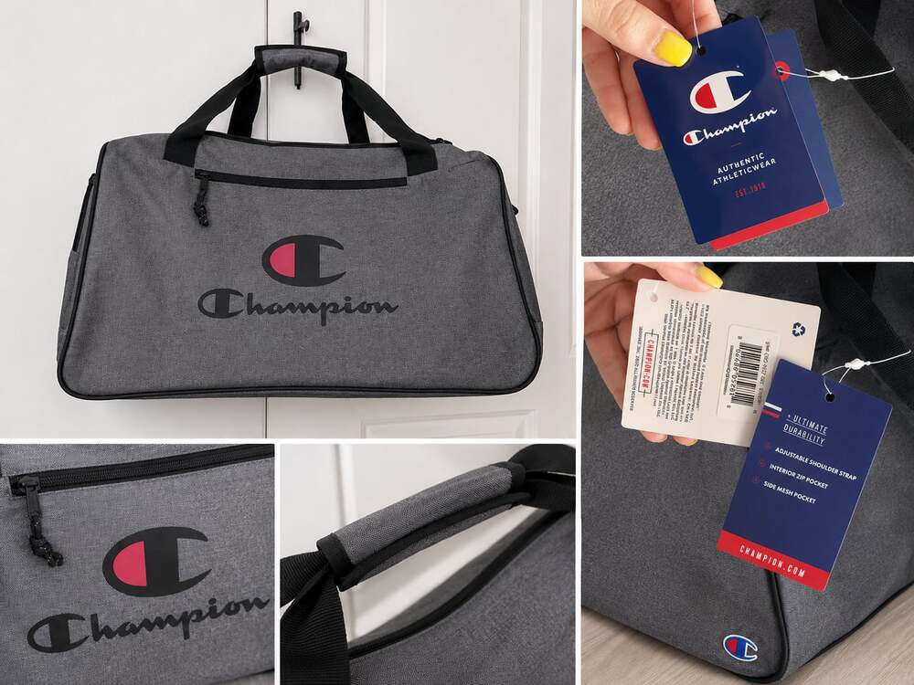 Champion Progress Duffel Bag in Granite Heather/Scarlet